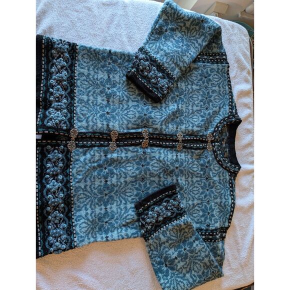 Nordic Design heavy Shetland wool blend women's sweater/cardigan  Sz L - Picture 2 of 8